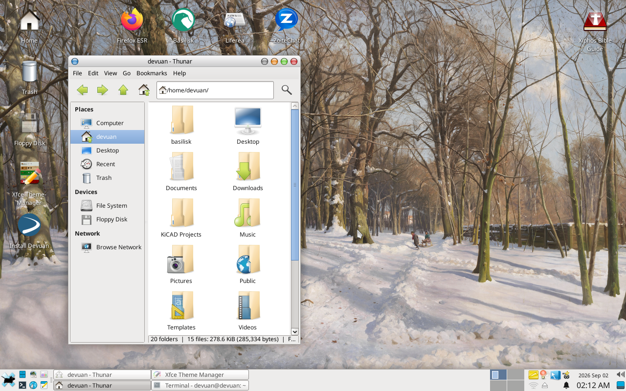 Scrollbar Linux with a light theme and snowy desktop background